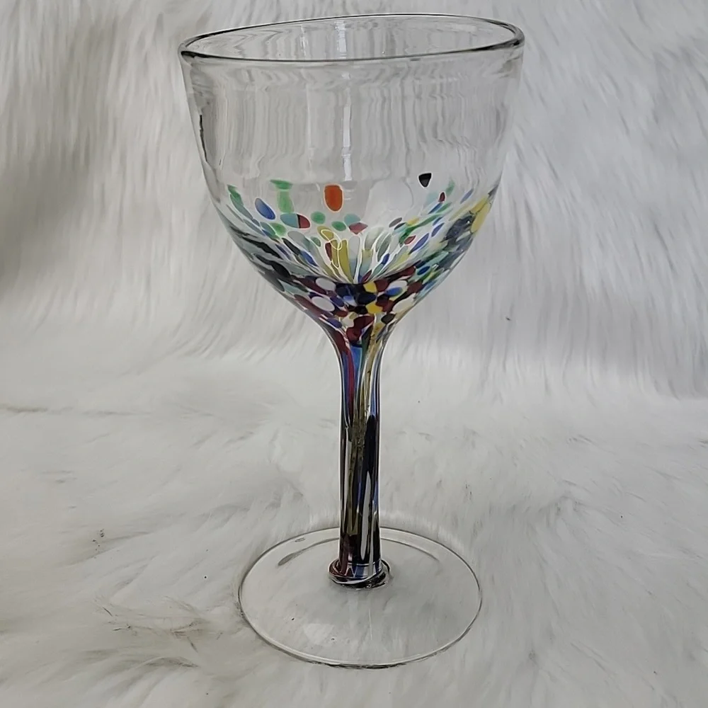 CONFETTI FESTIVAL Design Hand-Blown‎ Wine Party Celebration Glasses Set of 4